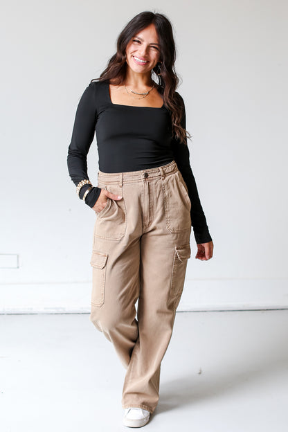 brown cargo pants on model