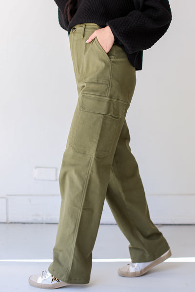 olive Cargo Jeans side view