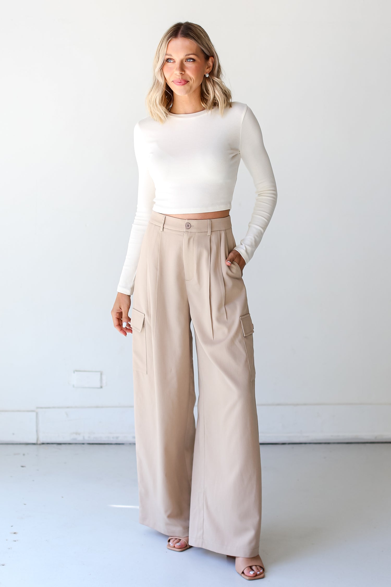 taupe Cargo Trouser Pants front view