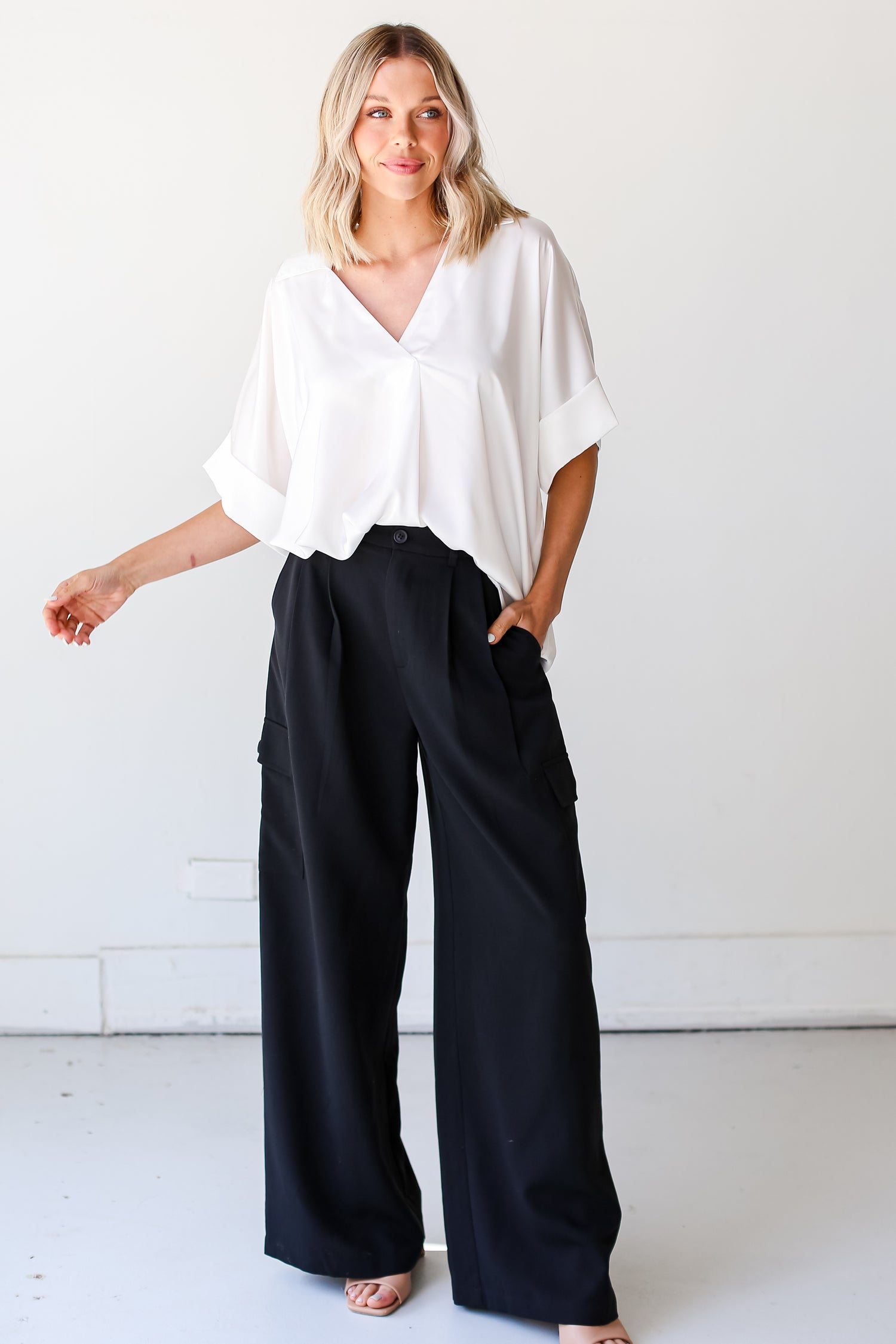 black Cargo Trouser Pants front view