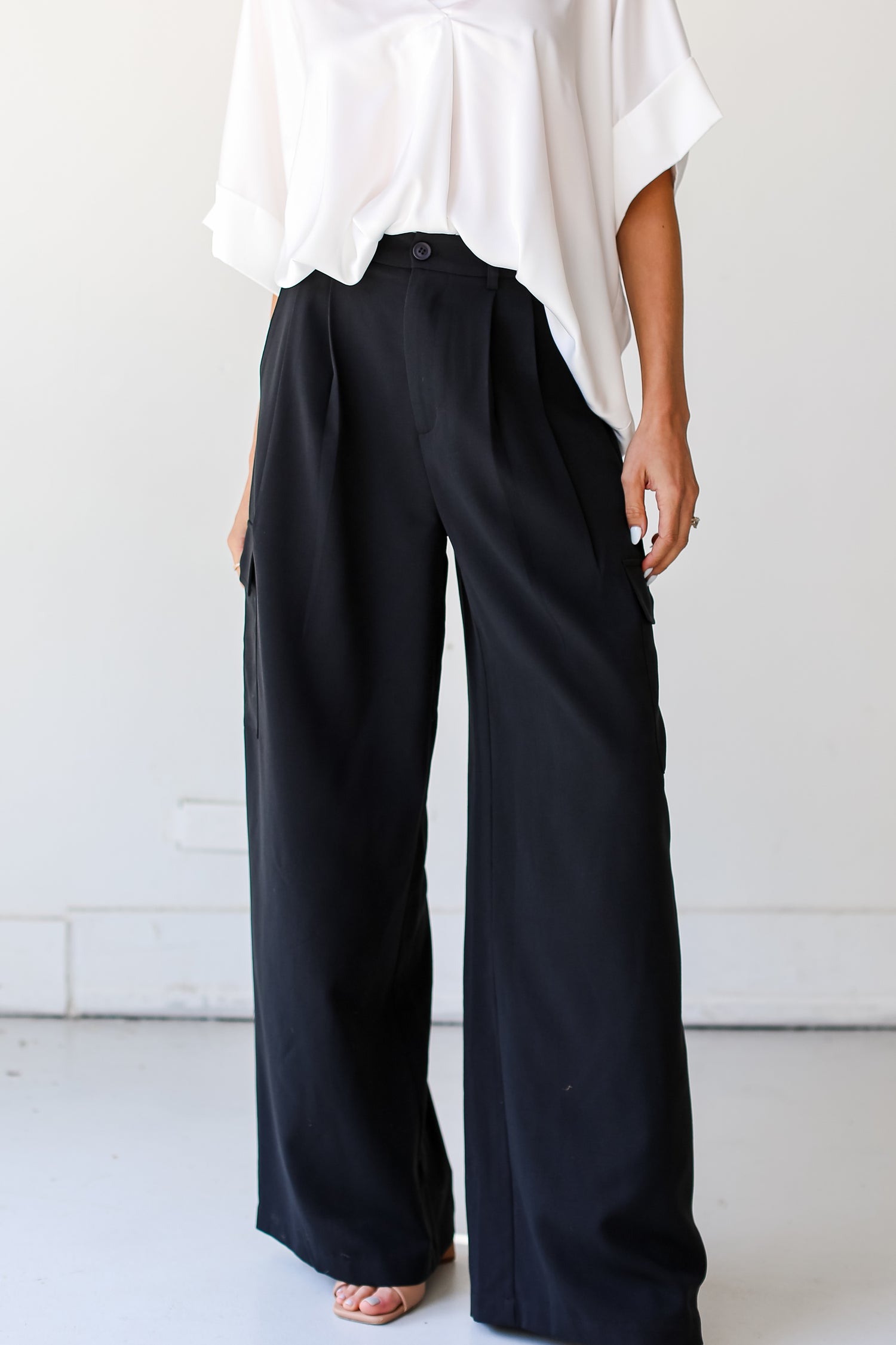 black Cargo Trouser Pants front view