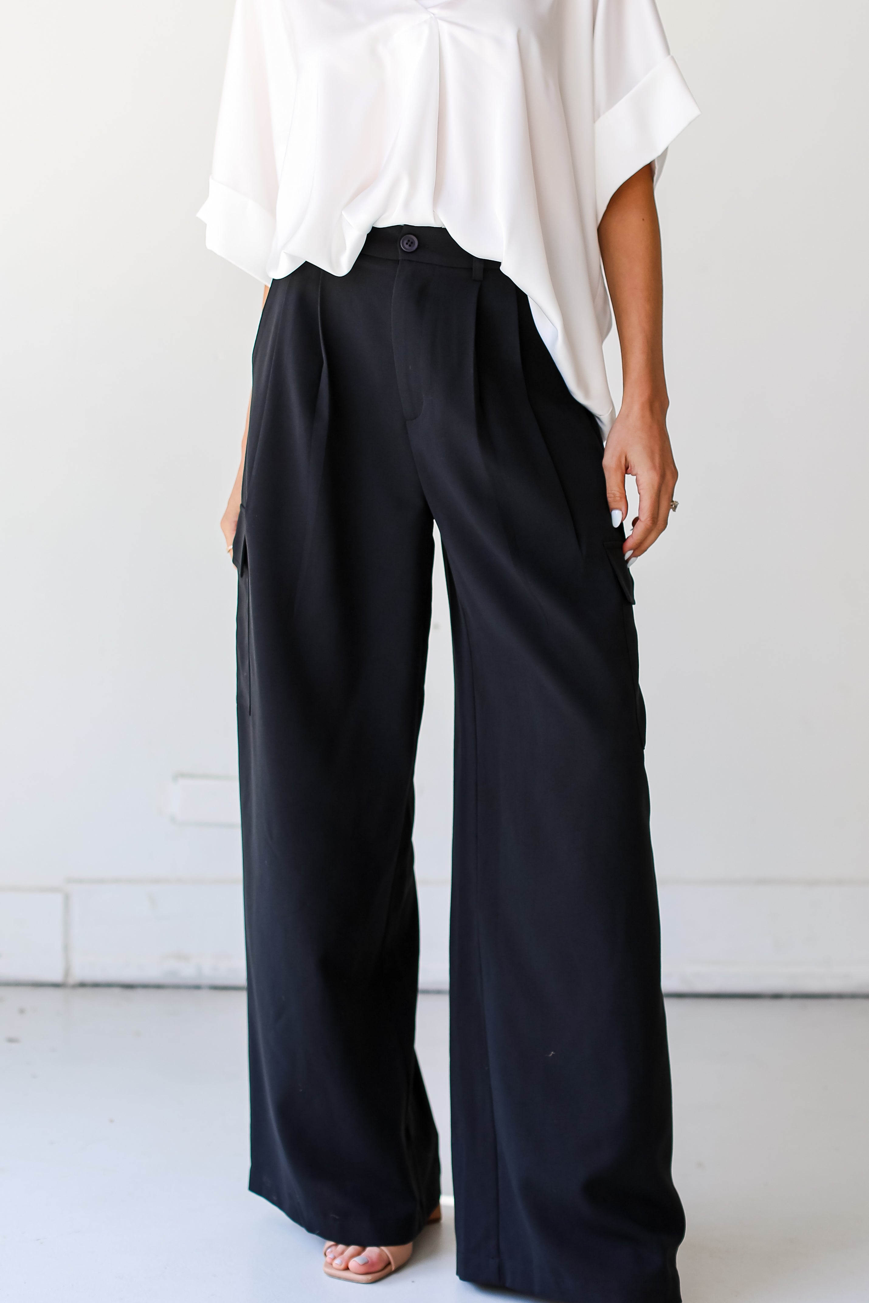 black Cargo Trouser Pants front view