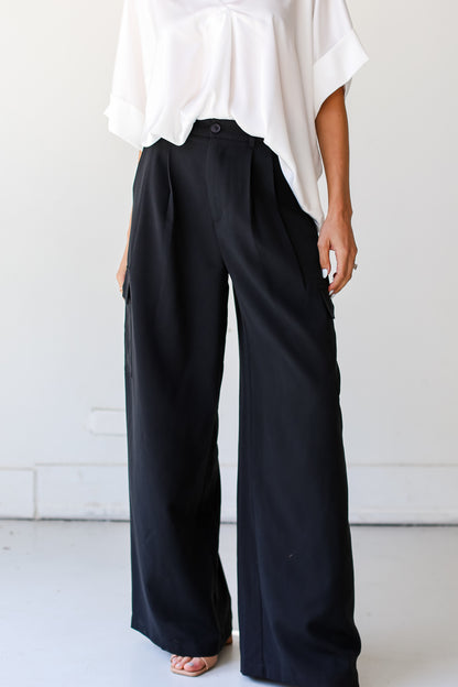 black Cargo Trouser Pants front view