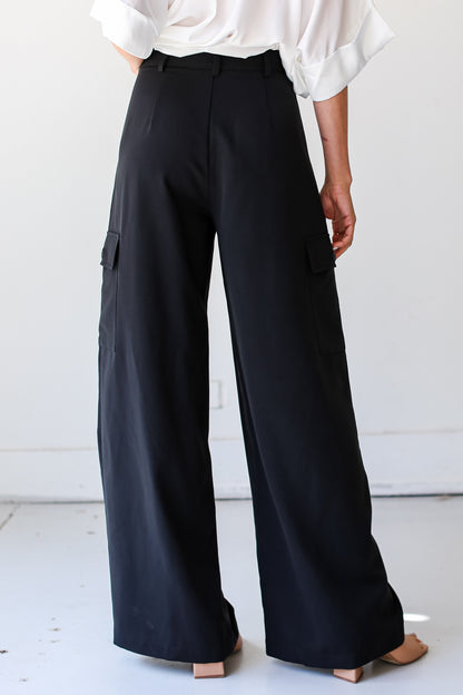 black Cargo Trouser Pants back view
