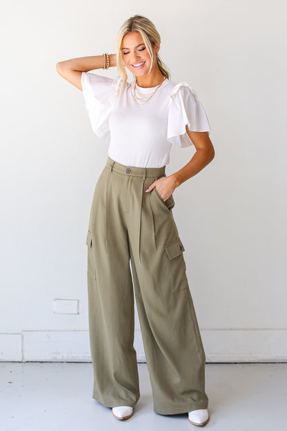 olive Cargo Trouser Pants on model