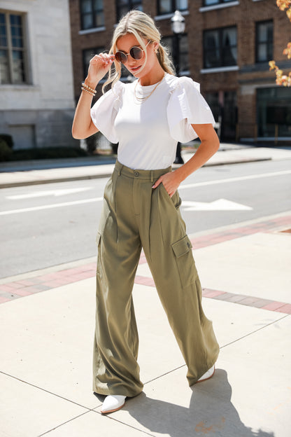 olive Cargo Trouser Pants on model