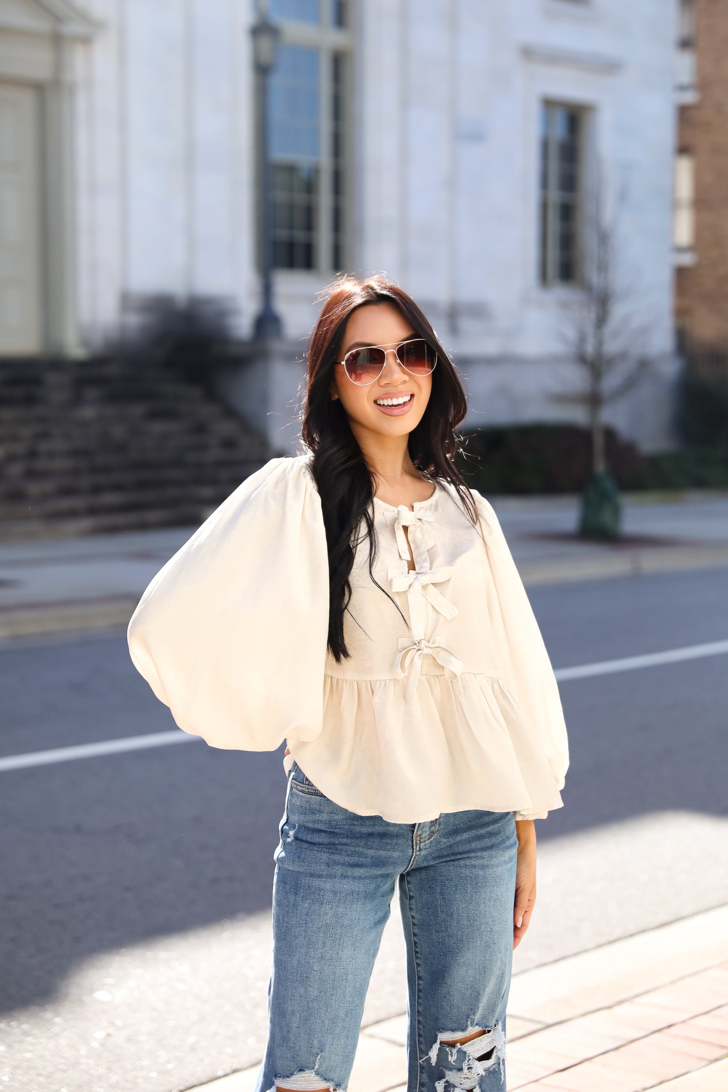 Notably Luxe Metallic Bow Blouse