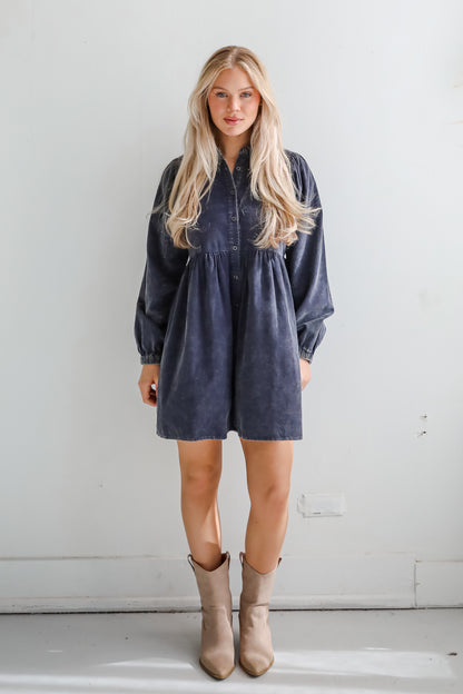 Cutest Expectation Charcoal Corduroy Babydoll Mini Dress