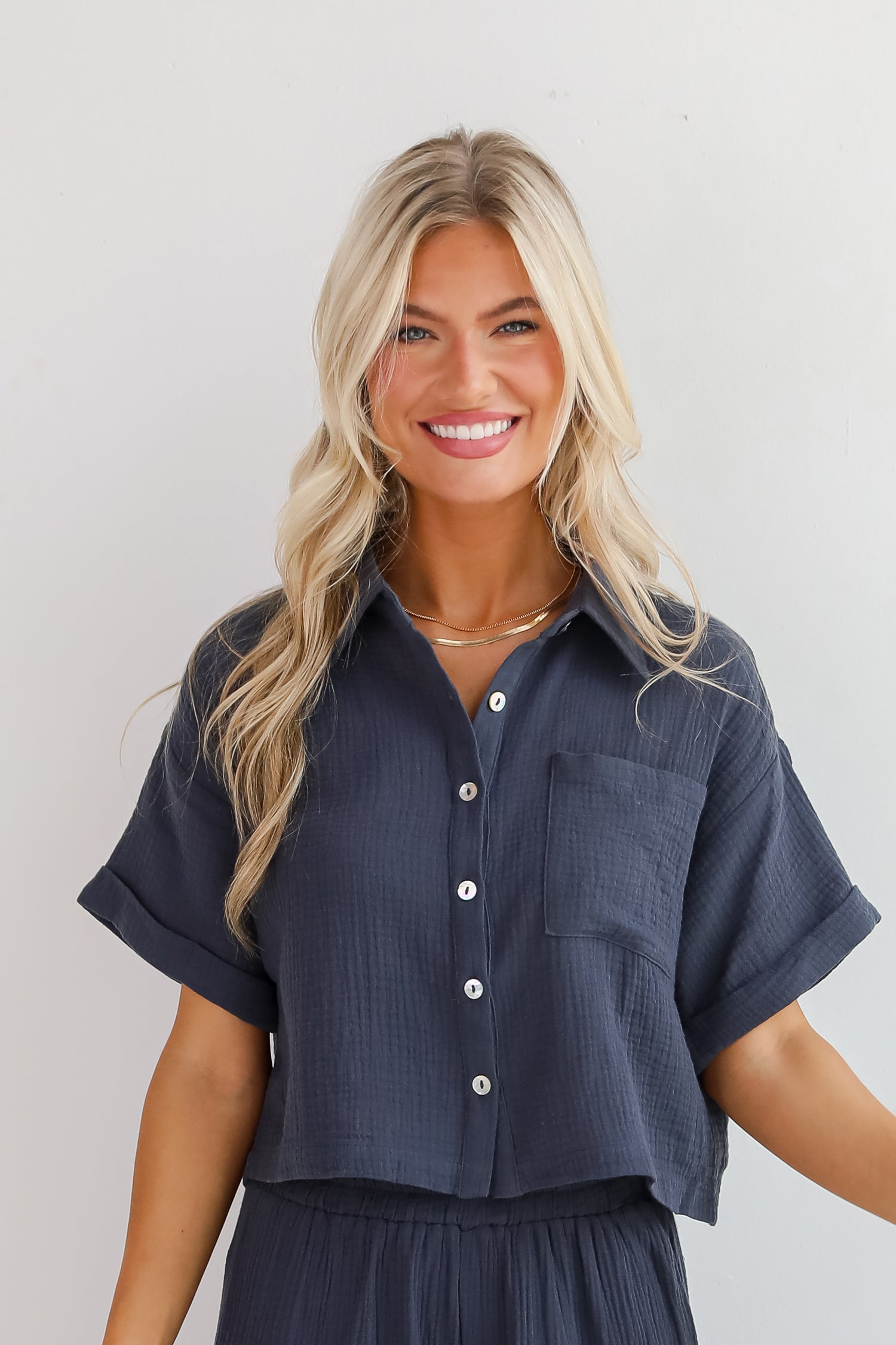 Too Perfect Charcoal Linen Blouse