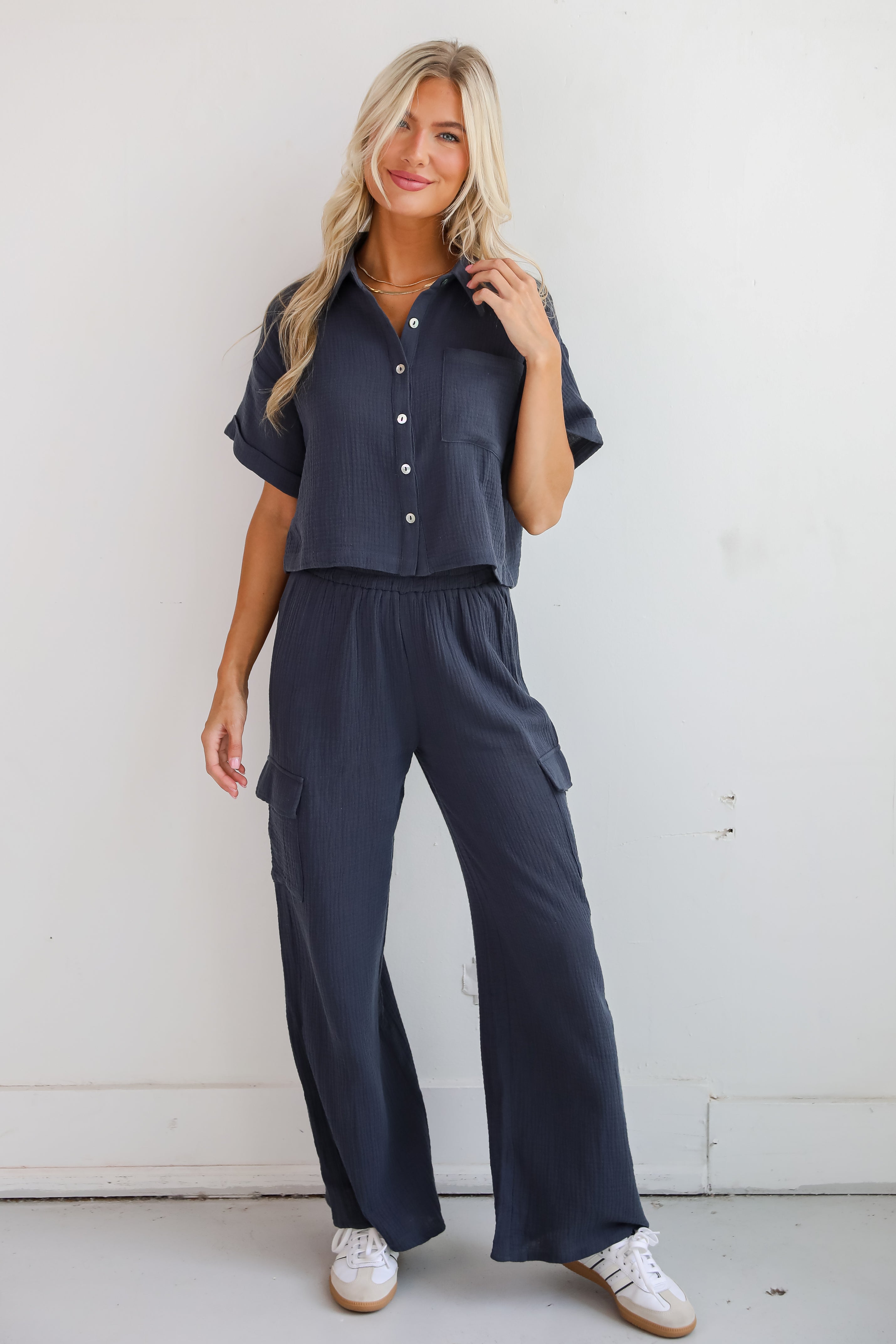 Too Perfect Charcoal Linen Cargo Pants