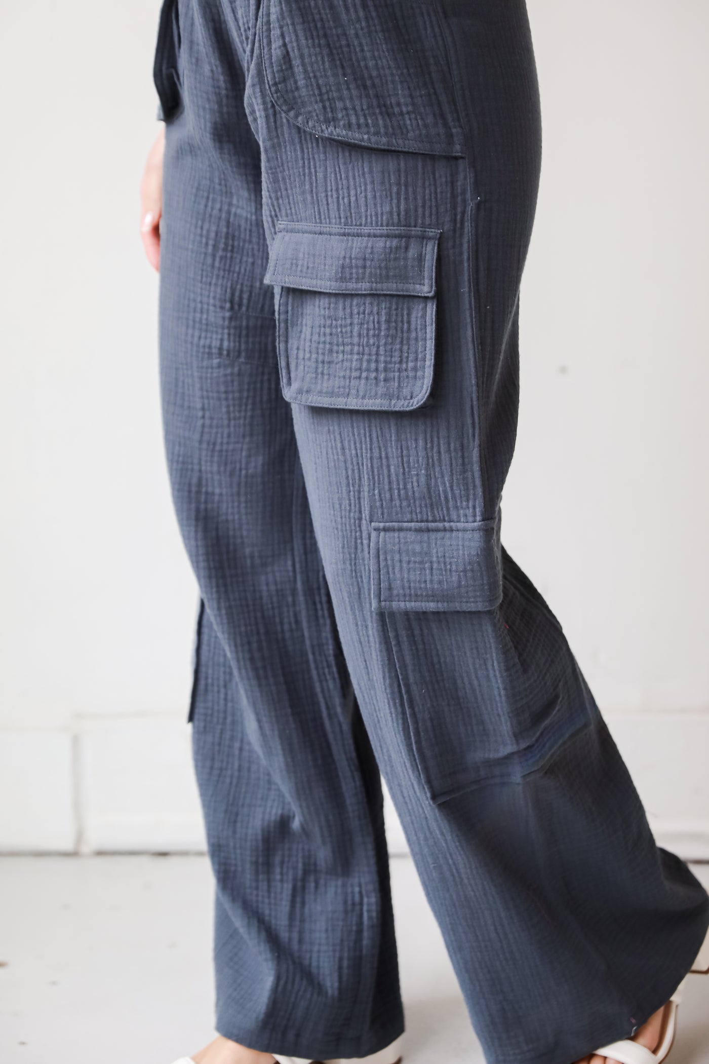 trendy Charcoal Linen Cargo Pants