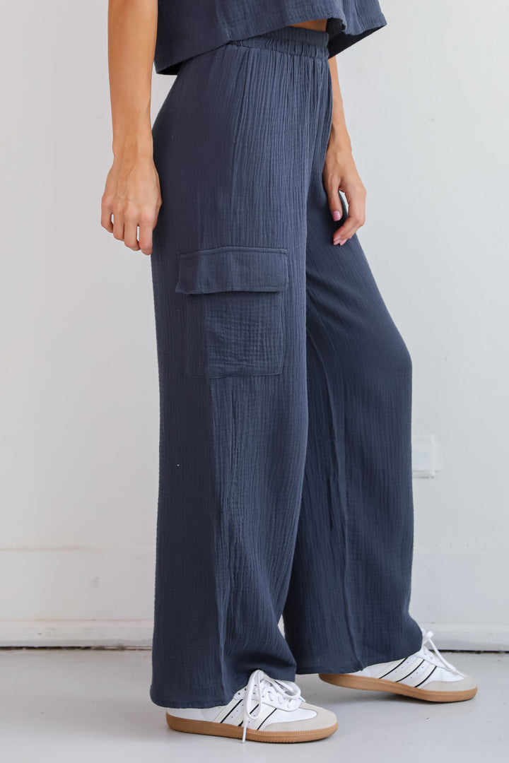 Too Perfect Charcoal Linen Cargo Pants