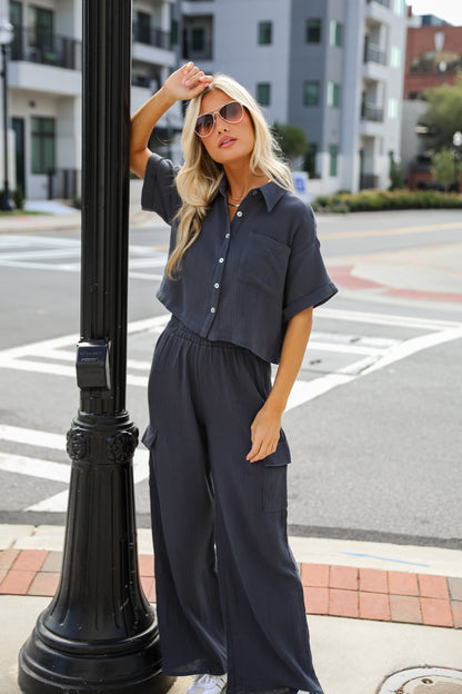 Too Perfect Charcoal Linen Cargo Pants