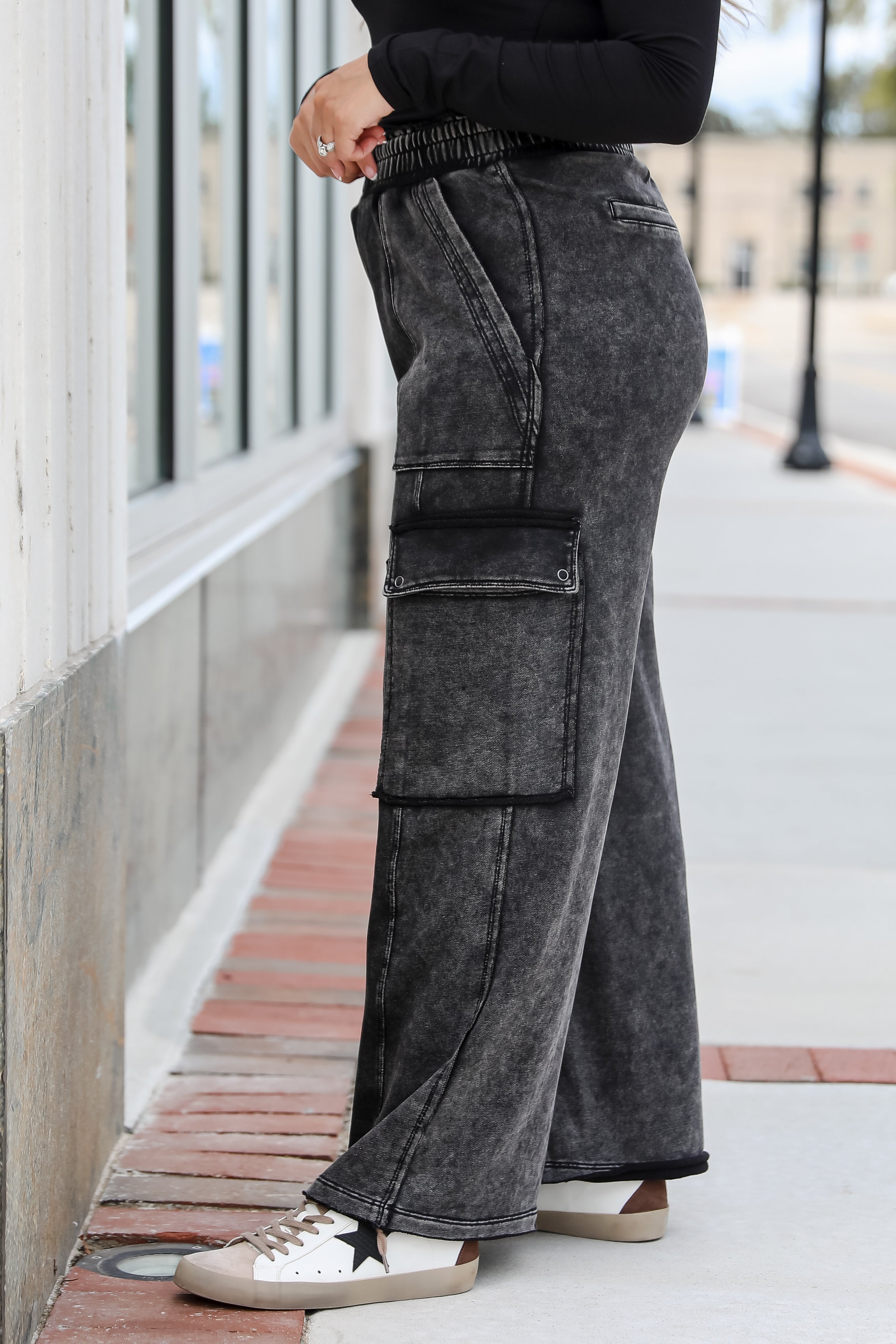 Cozy Aura Black Cargo Sweatpants