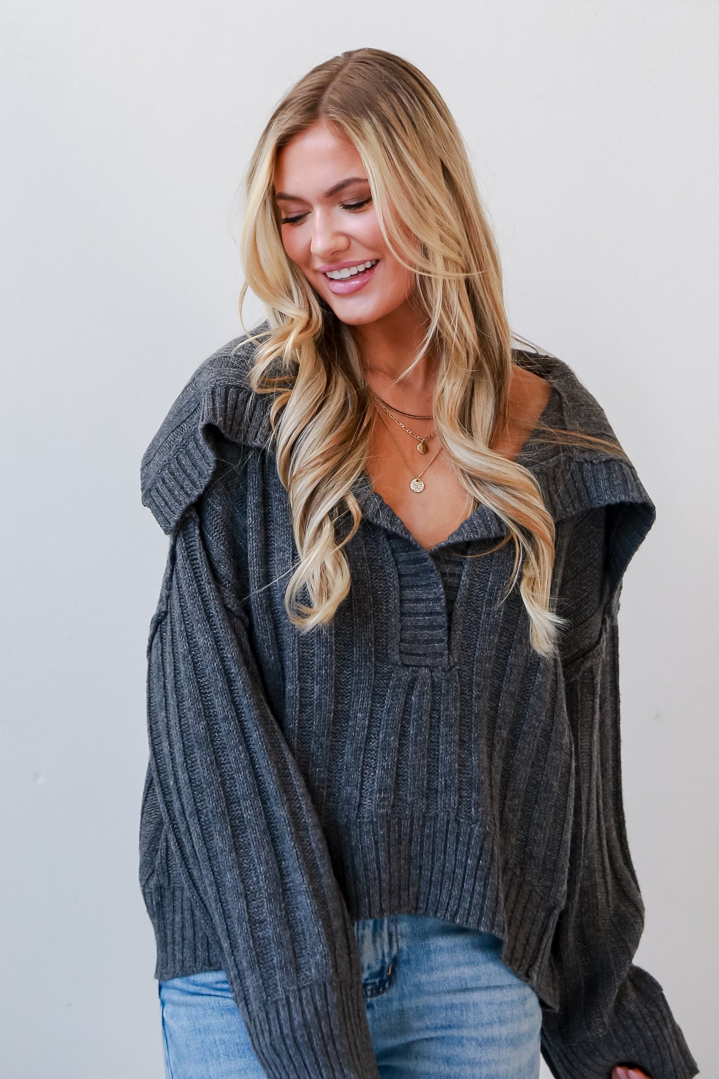 cozy Charcoal Collared Sweater