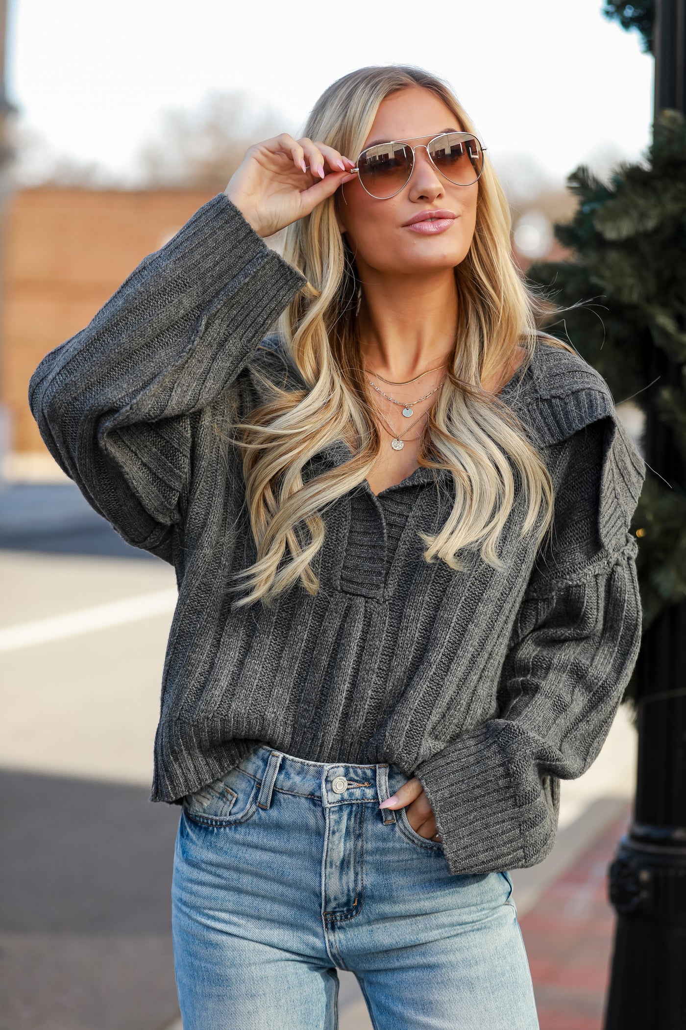 Charcoal Collared Sweater