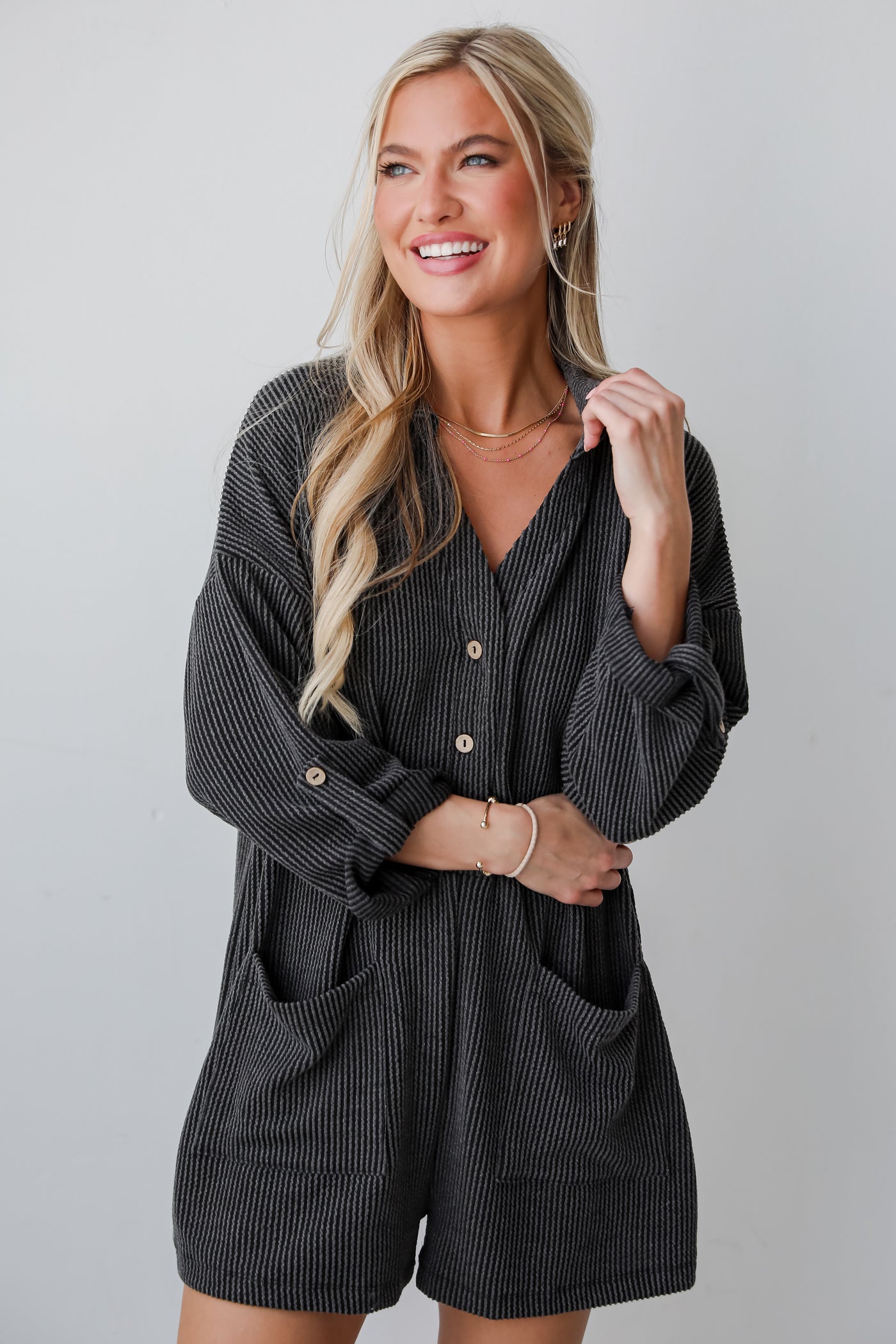 casual Charcoal Corded Romper