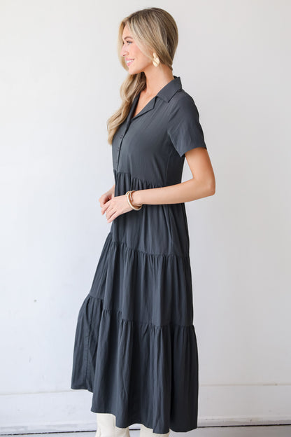 Stellar Sweetie Charcoal Tiered Maxi Dress