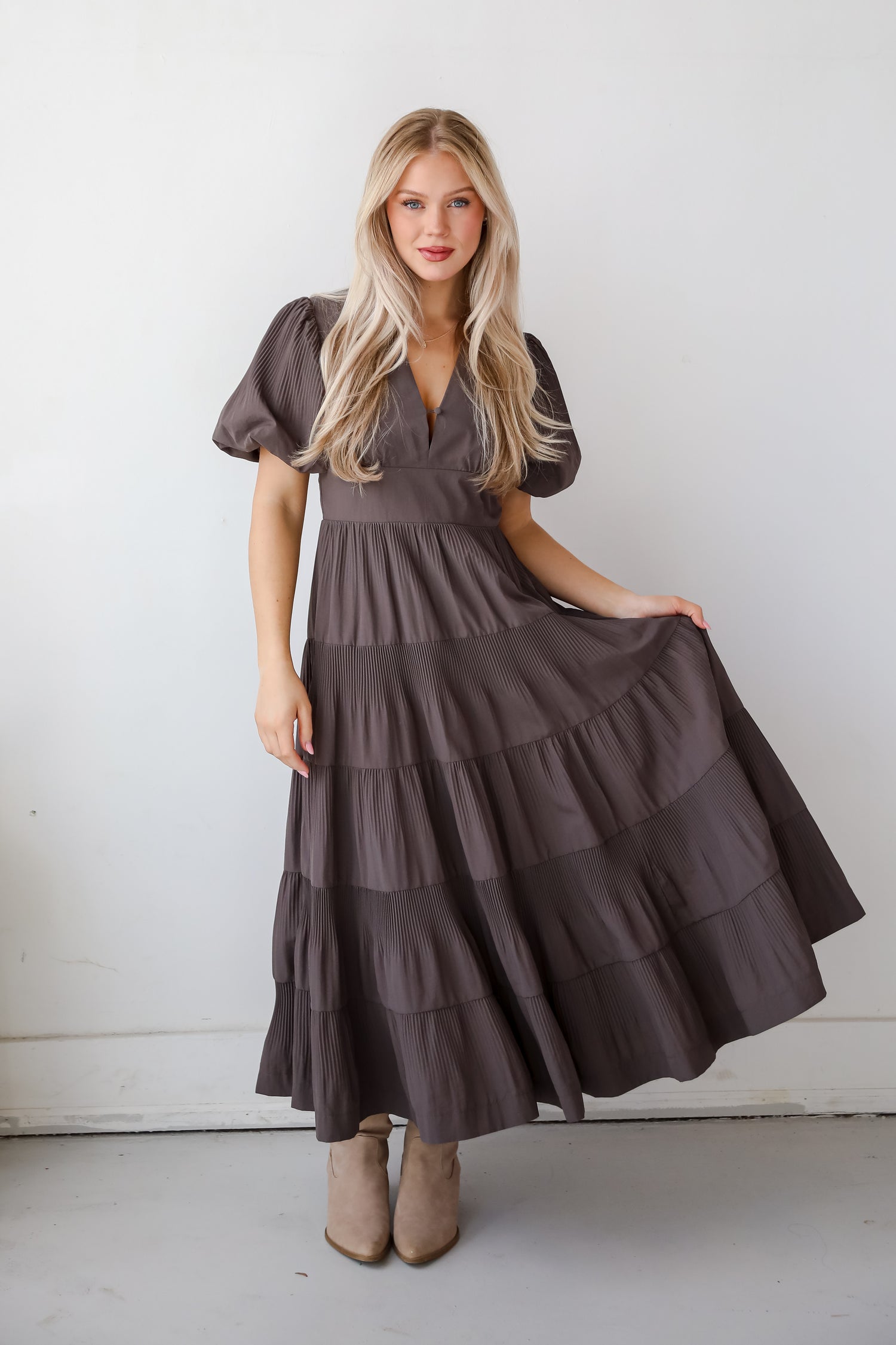 Stunning RSVP Charcoal Tiered Maxi Dress