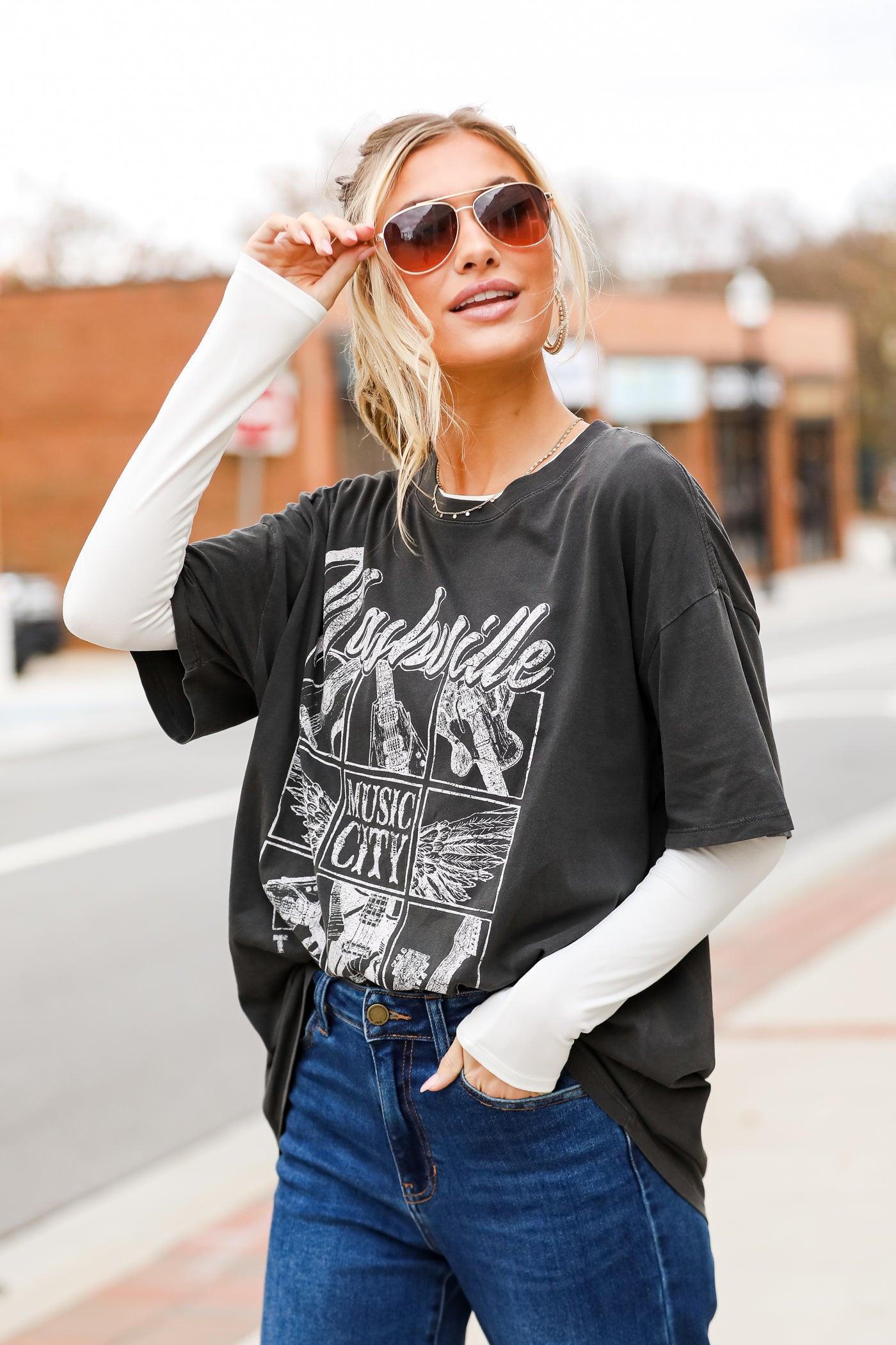 Charcoal Nashville Tennessee Music City Oversized Graphic Tee