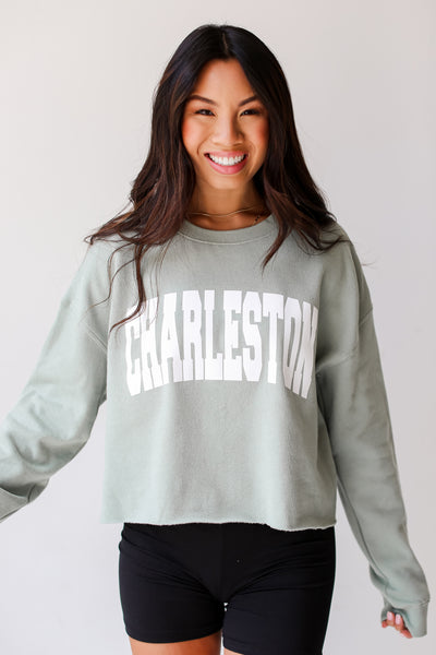 Sage Charleston Cropped Pullover. Cropped Sweatshirt. Oversized comfy Sweatshirt Charleston