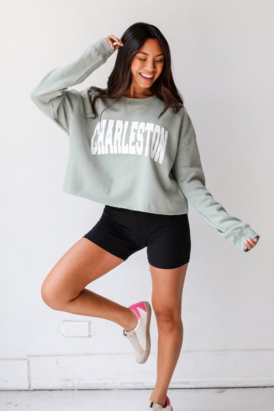 Sage Charleston Cropped Pullover front view