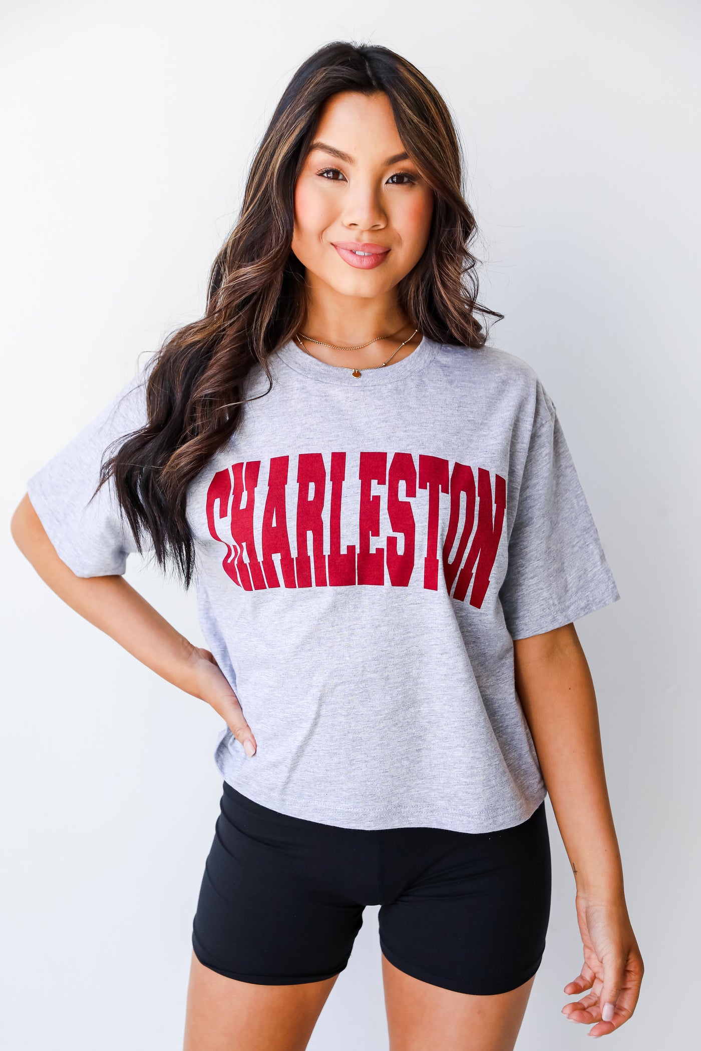 Heather Grey Charleston Cropped Tee front view