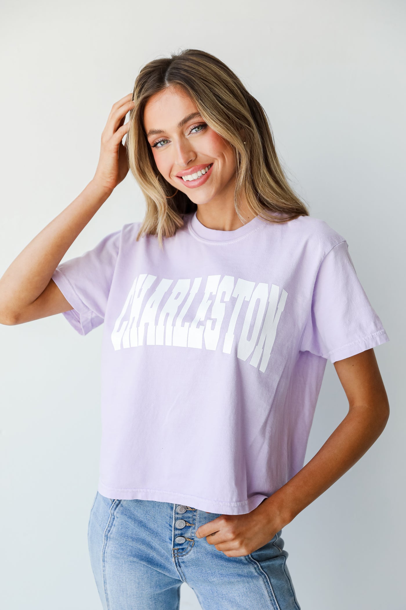 Lavender Charleston Cropped Tee front view