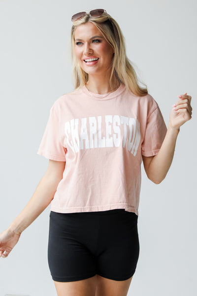 Peach Charleston Cropped Tee front view