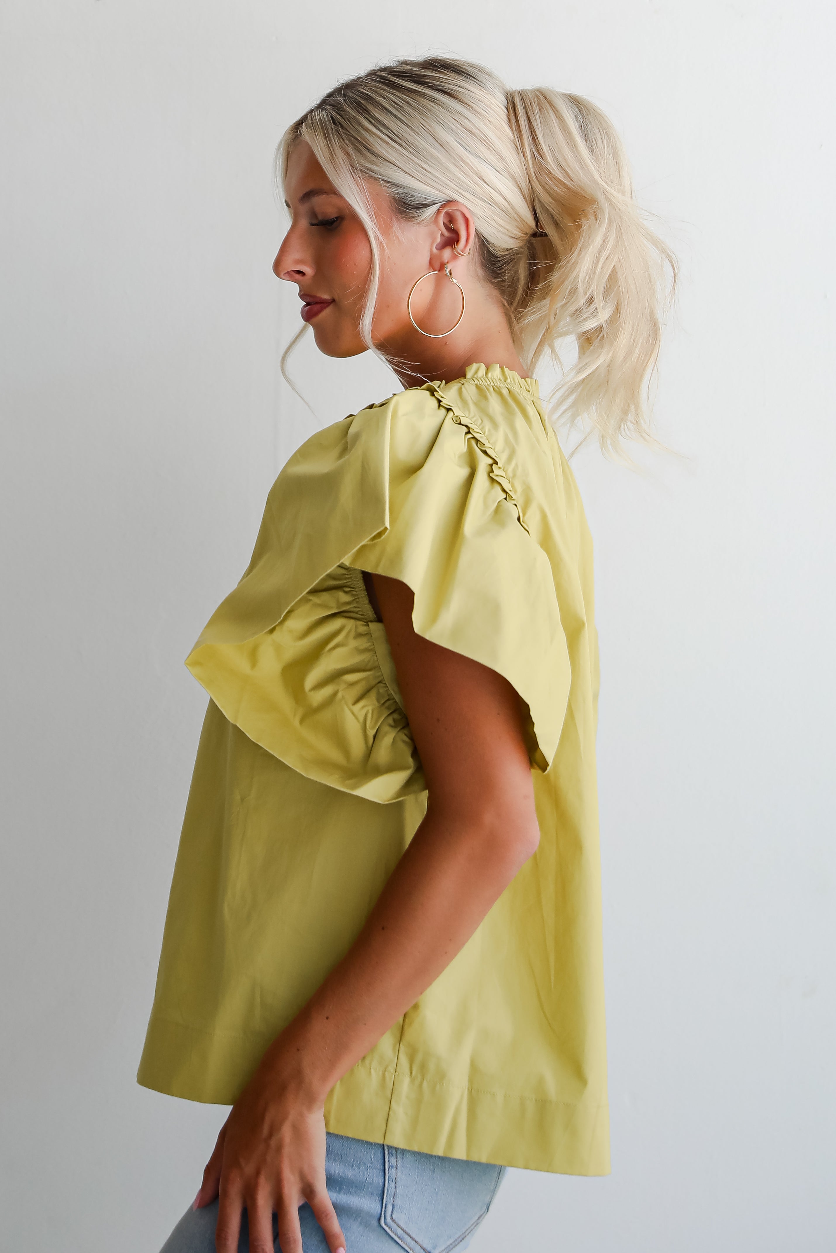 Precious Trend Chartreuse Ruffle Blouse