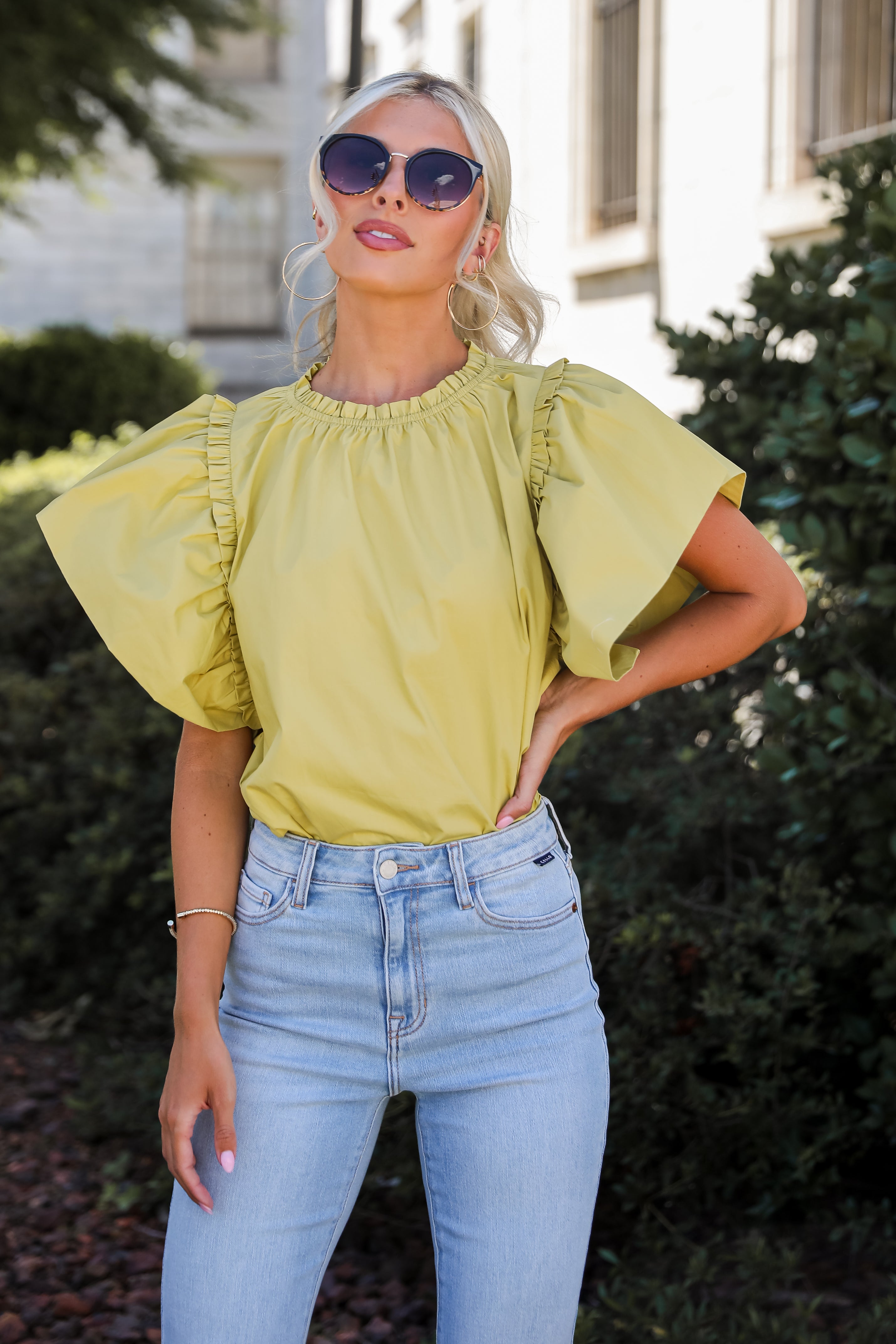 Precious Trend Chartreuse Ruffle Blouse