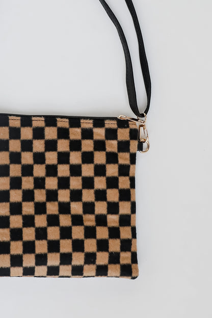 Composed Confidence Brown Checkered Crossbody Bag