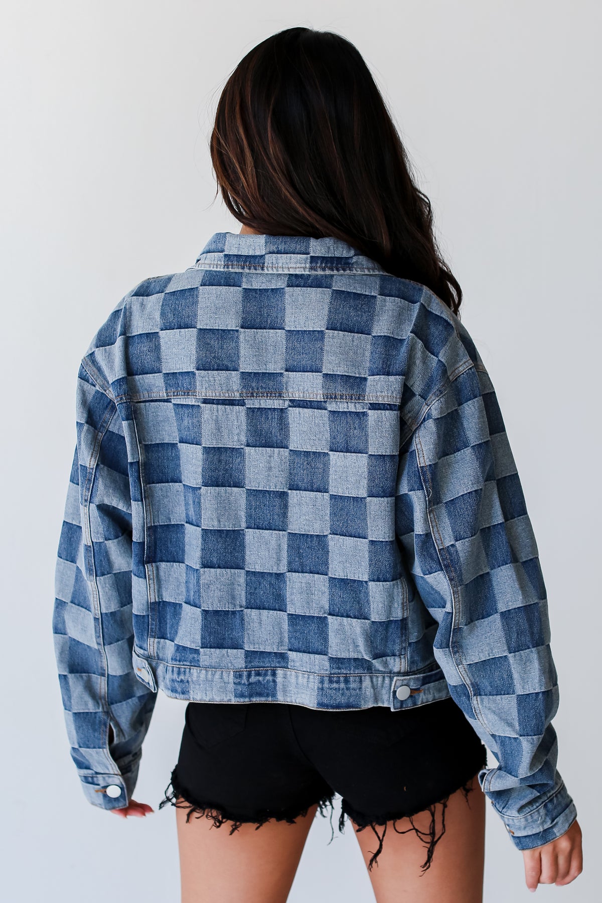 Aesthetic Babe Checkered Denim Jacket