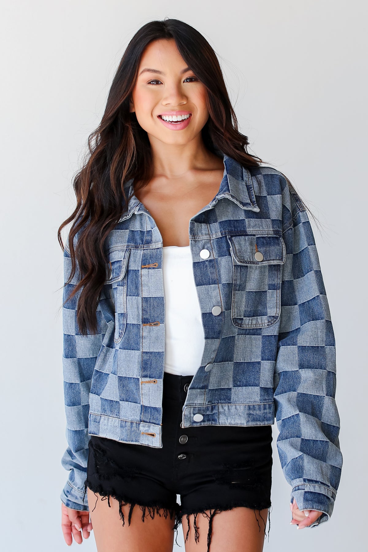 Mini Checkerboard Denim Jacket - Women - Ready-to-Wear