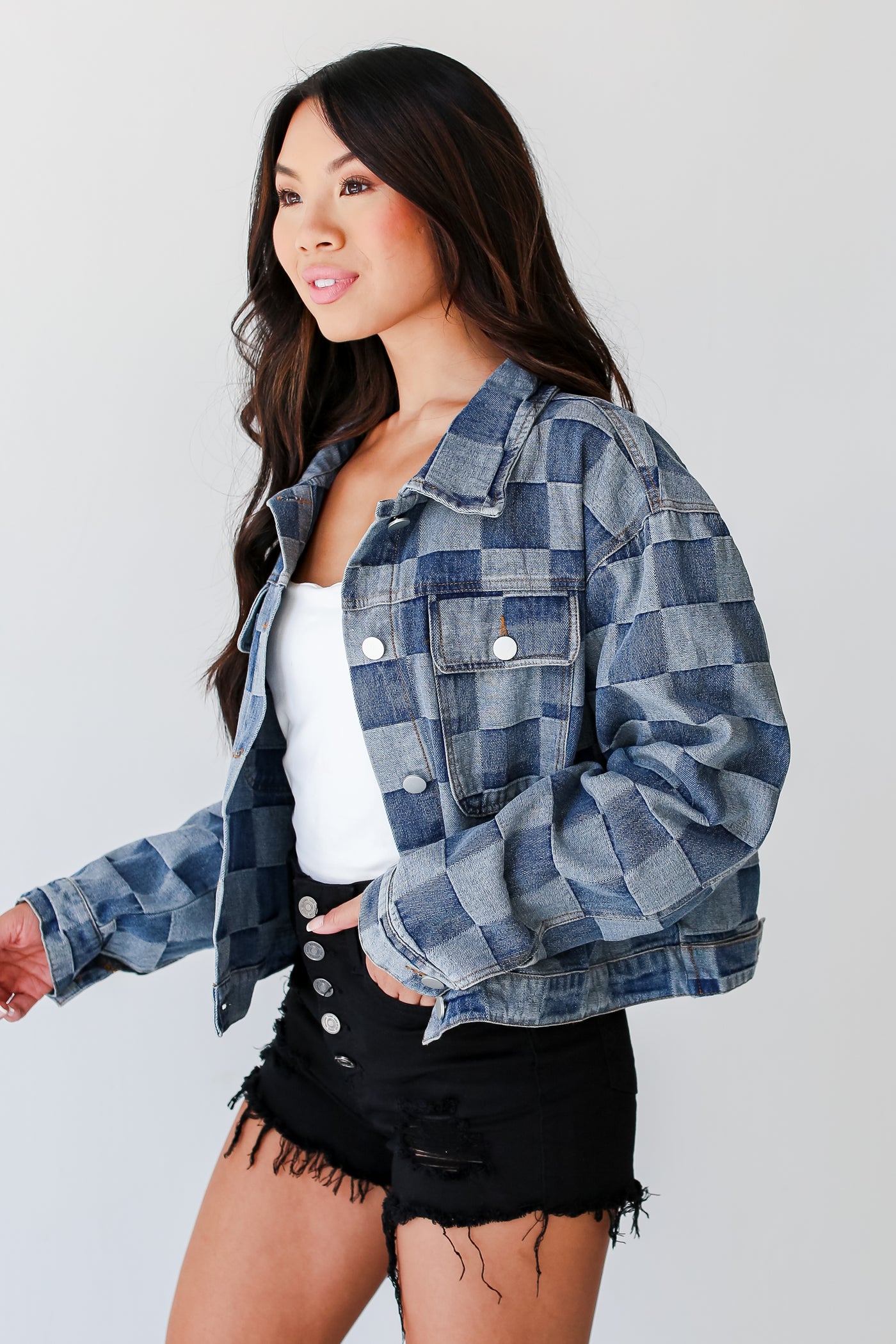 Mini Checkerboard Denim Jacket - Women - Ready-to-Wear