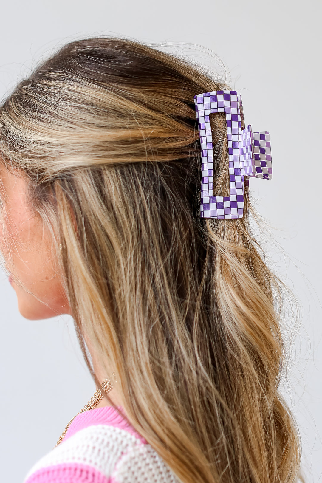 purple Acrylic Checkered Claw Hair Clip