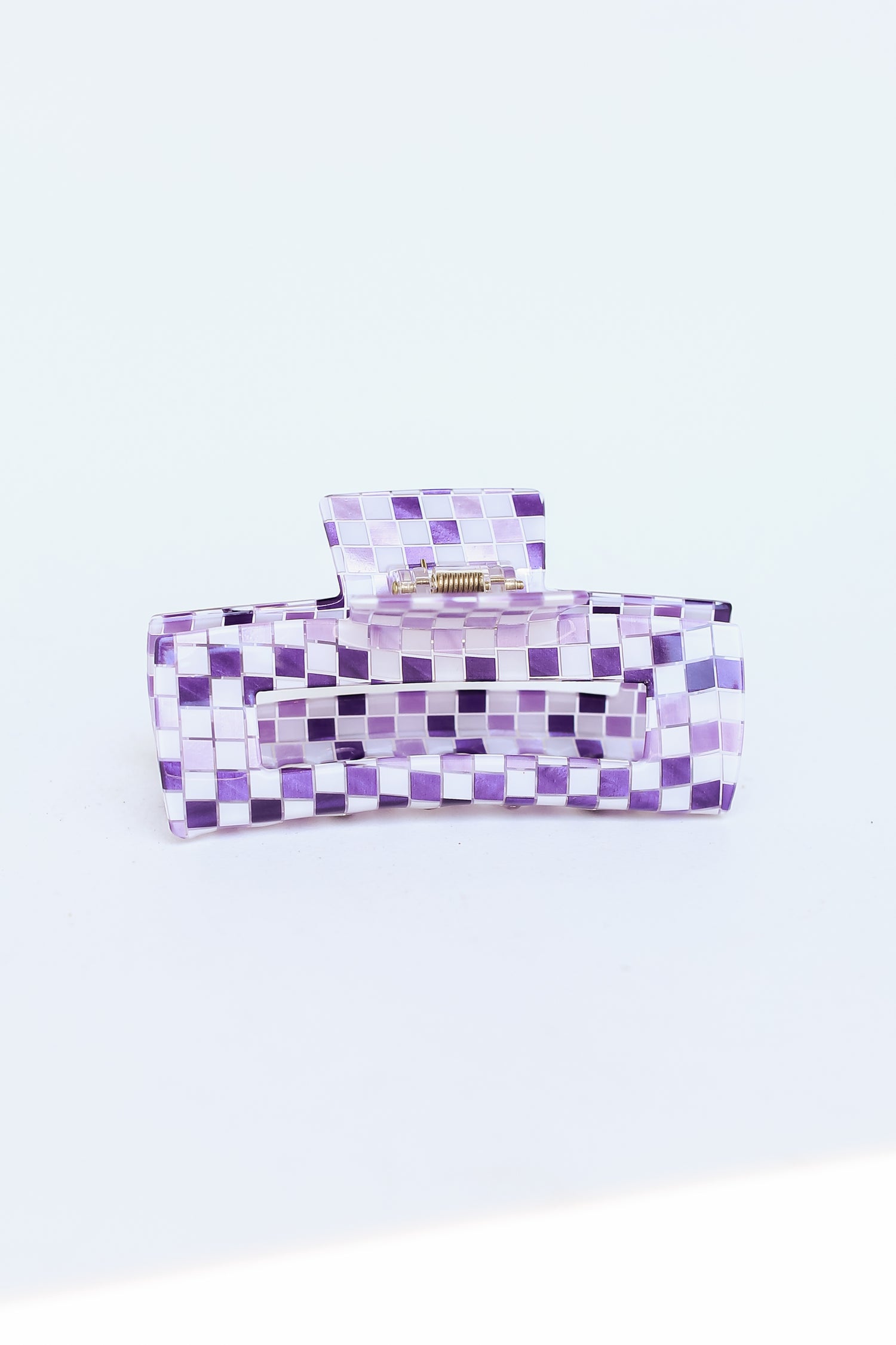 purple Acrylic Checkered Claw Hair Clip flat lay