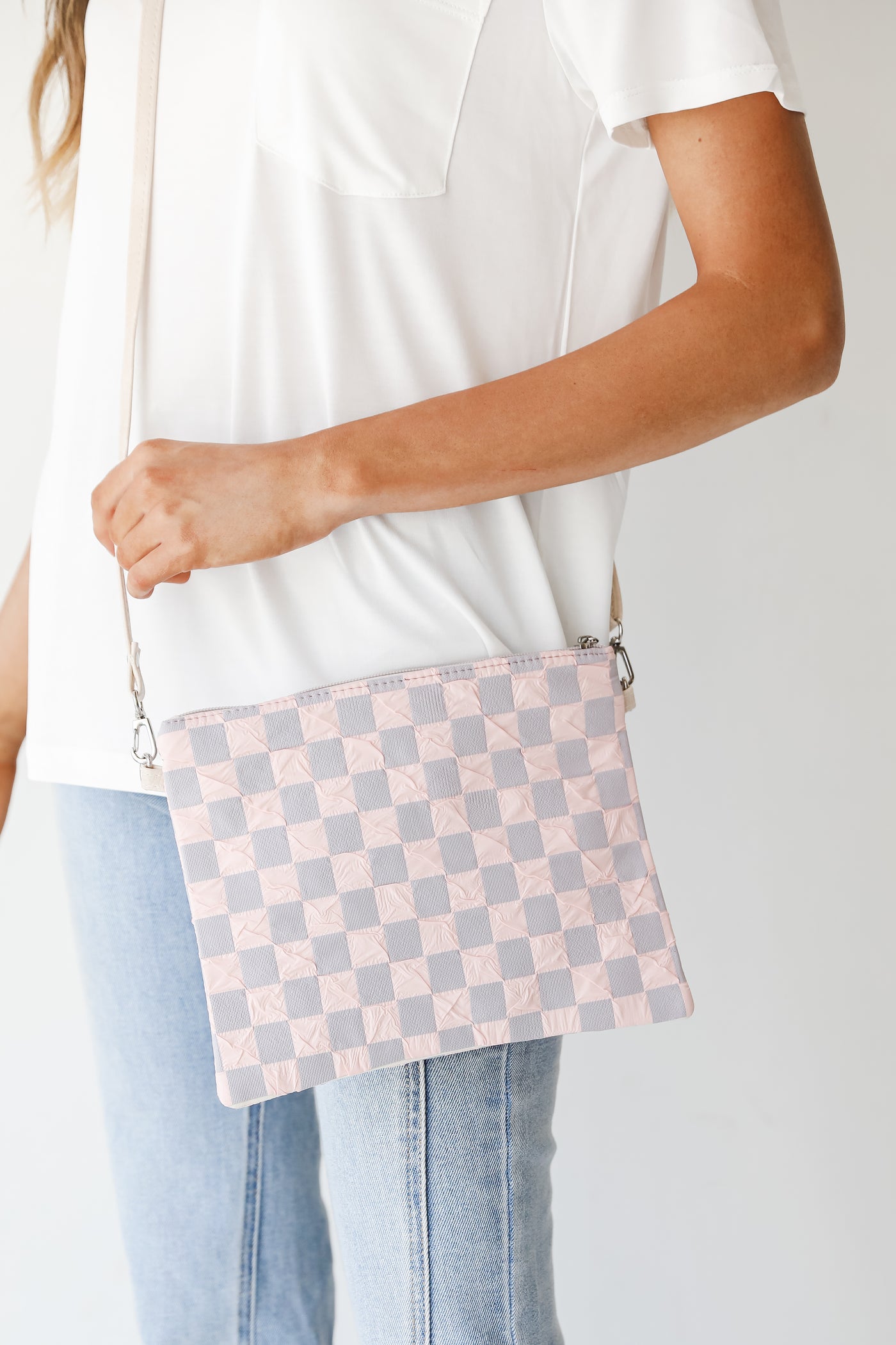 Blush Checkered Crossbody Bag