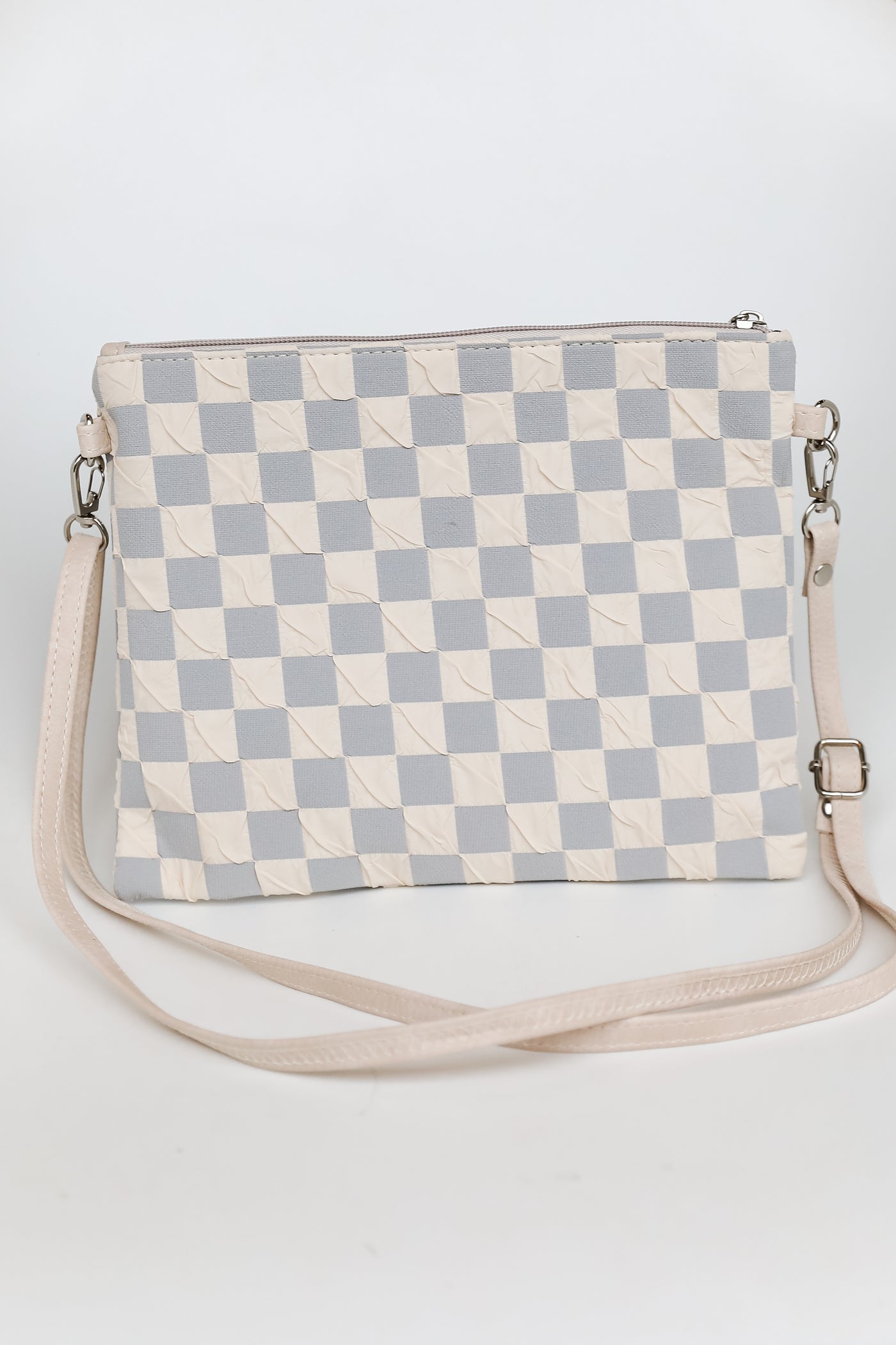 Grey Checkered Crossbody Bag flat lay