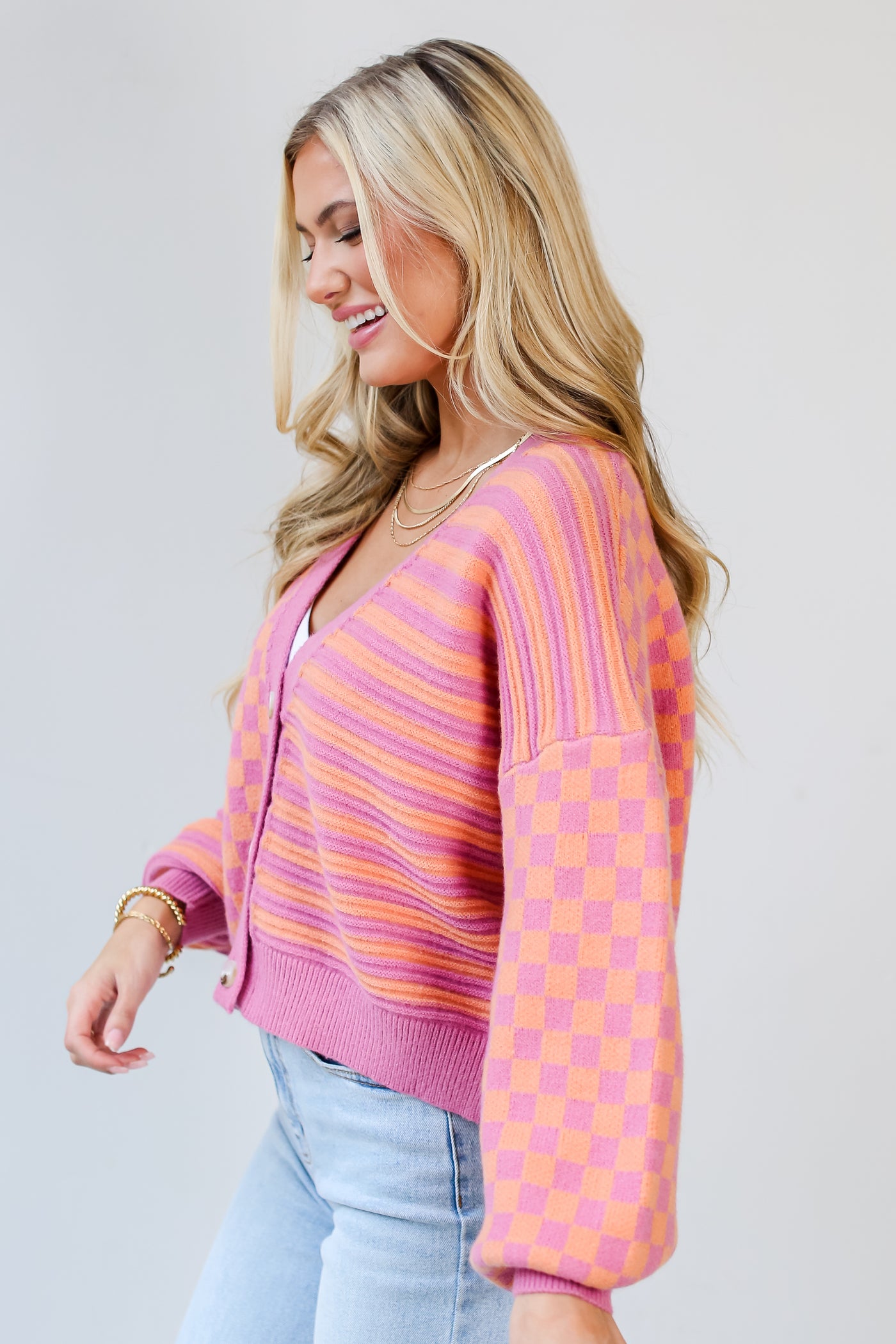 pink Sweater Cardigan side view