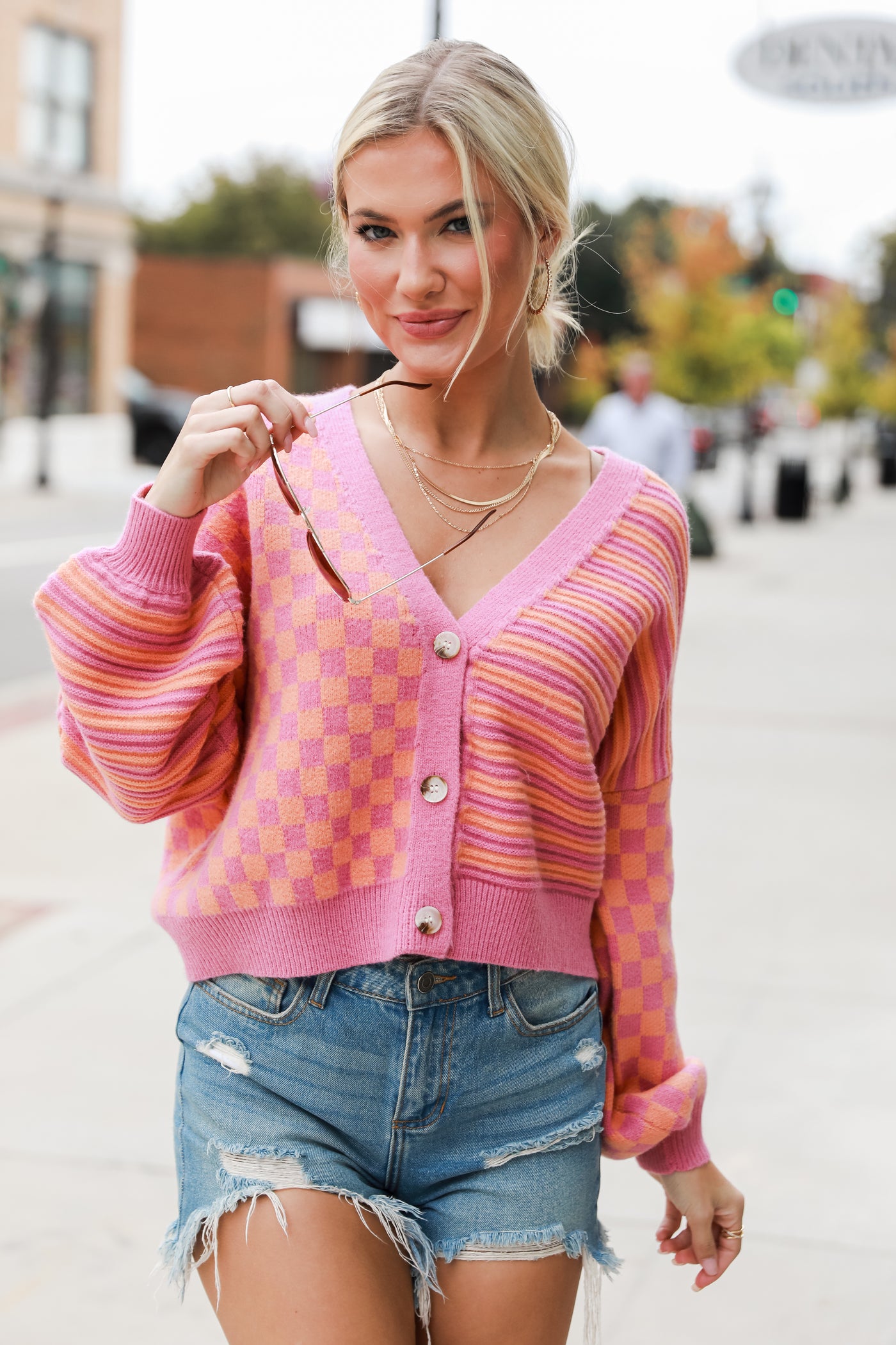 pink Sweater Cardigan on model