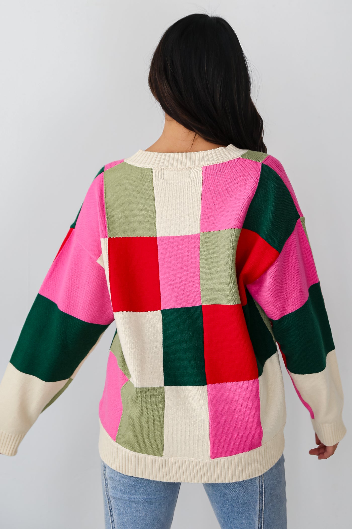 Checkered Oversized Sweater back view