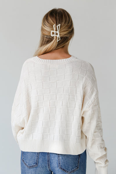 ivory Checkered Knit Sweater back view