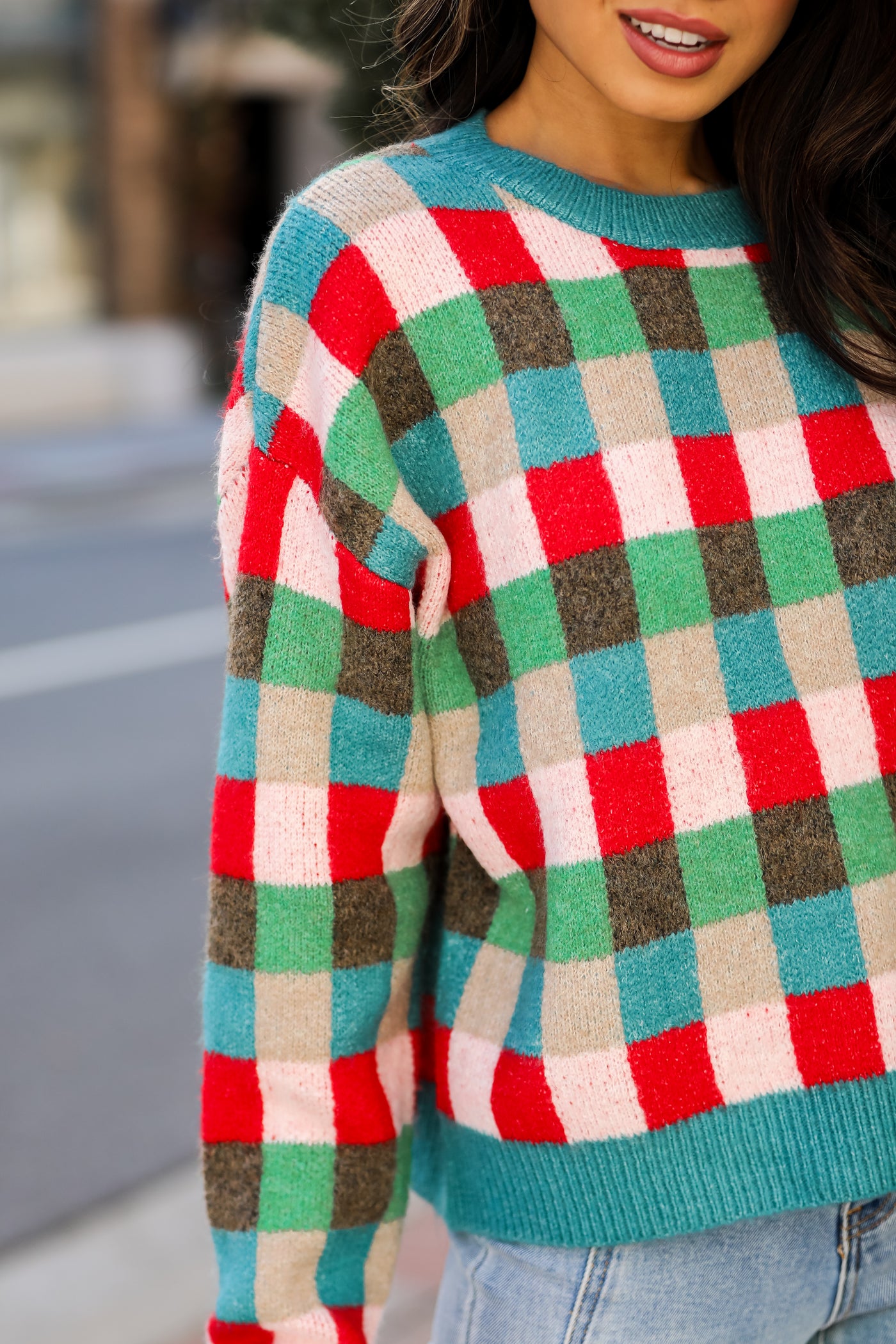 Checkered Sweater close up