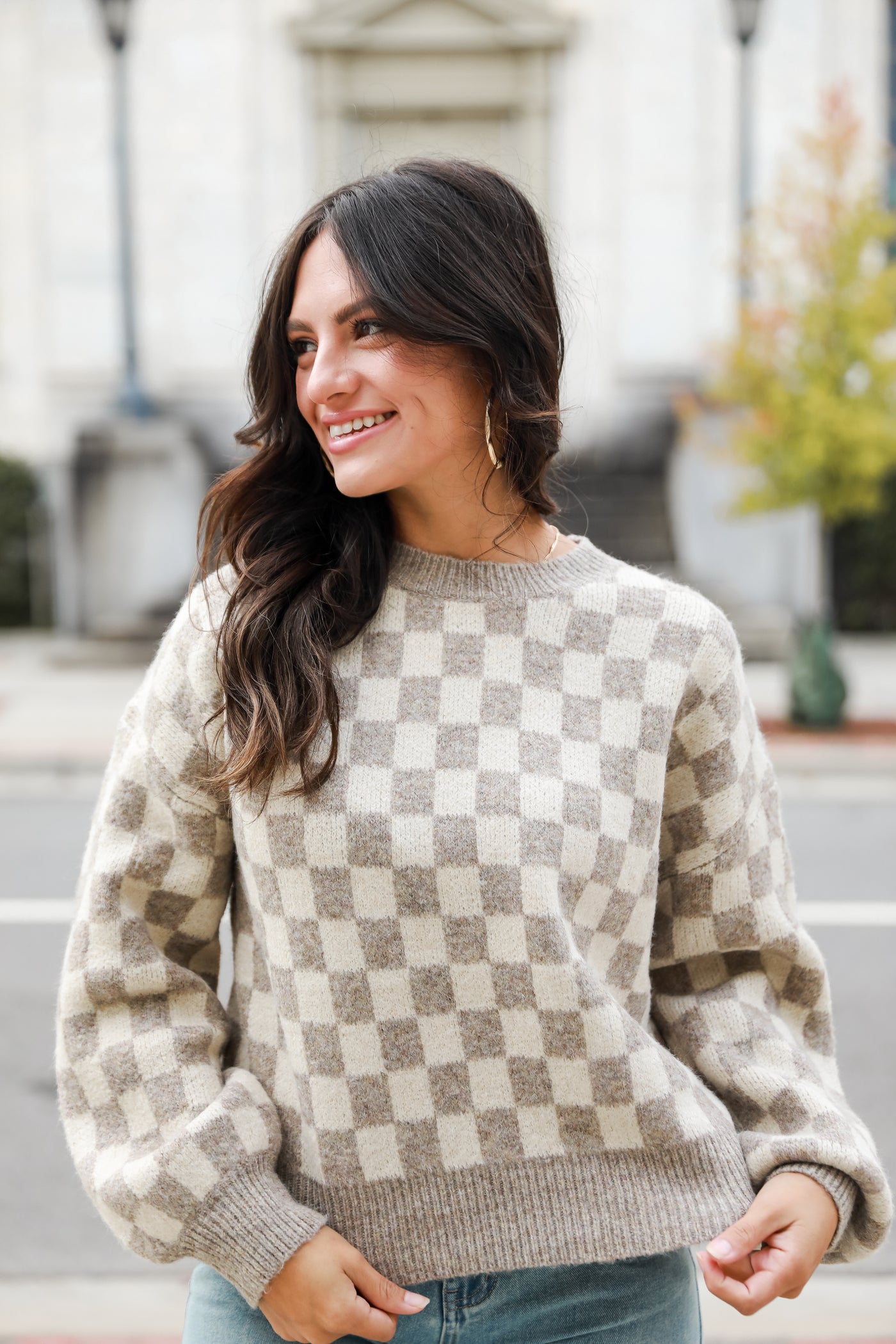 Oatmeal Checkered Sweater