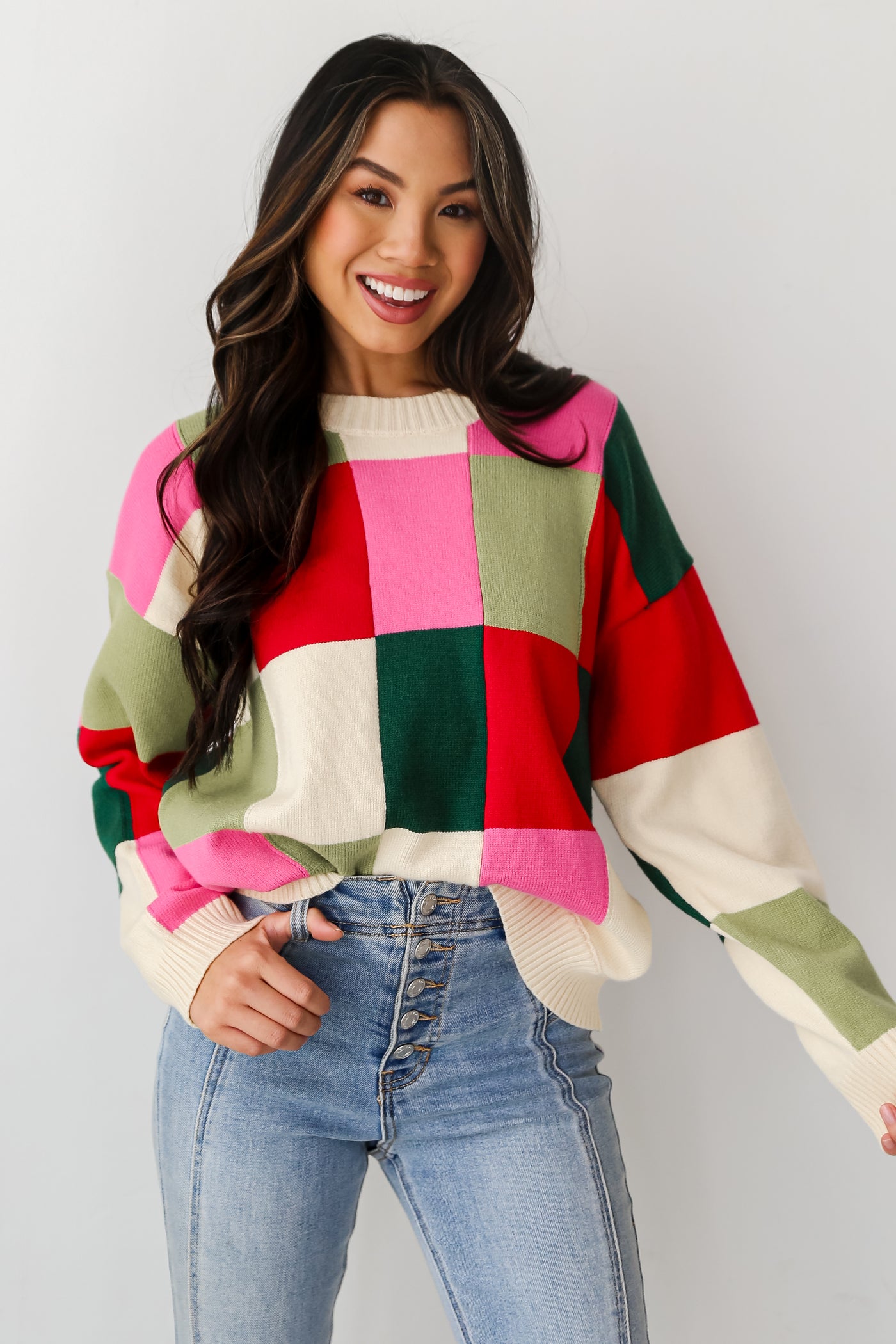 Checkered Oversized Sweater front view
