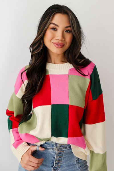 Checkered Oversized Sweater on model