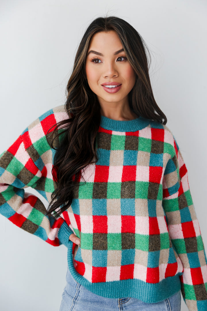 Checkered Sweater on dress up model