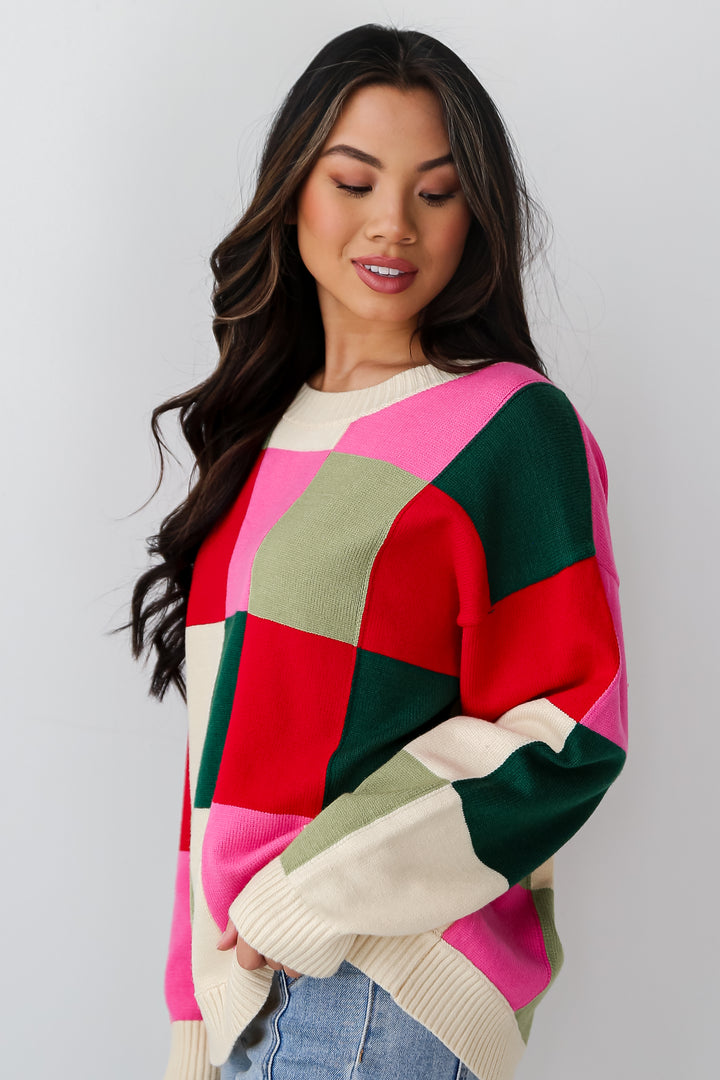 Checkered Oversized Sweater side view