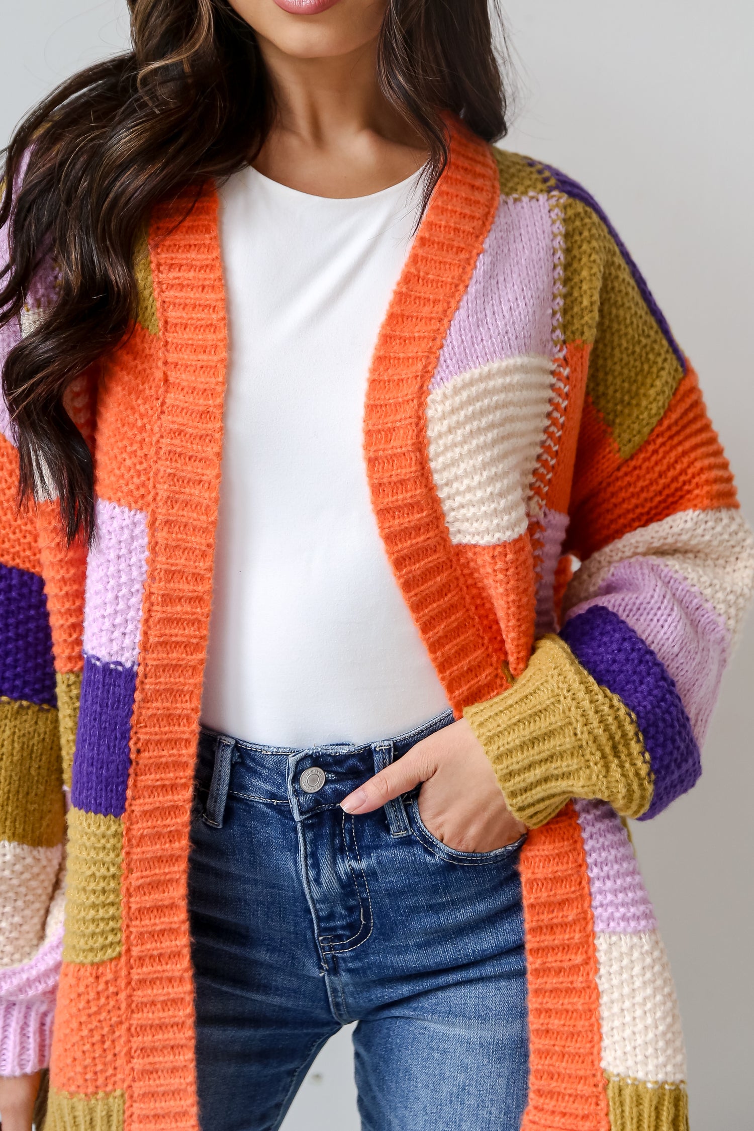 Checkered Sweater Cardigan on model